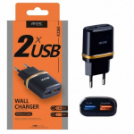 M.TK Wall Charger K3366, 5V, 2.4A, 2x USB, Black - buitinis įkroviklis