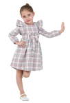 Flanelinė suknelė mergaitei su kaspinėliu, rožinė-pilka, Breeze (7-12 metų)