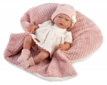 Guca lėlė kūdikis Norma su kremine suknele ir rožiniu pledu, 38 cm