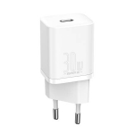 Sieninis įkroviklis BASEUS CCSUP-J02 (Super Si, 30W, USB-C, QC3.0, PD, baltas)
