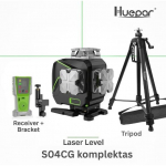 Huepar automatinis lazerinis nivelyras S04CG + Lazerinis imtuvas LR8RG + Trikojis TPD16