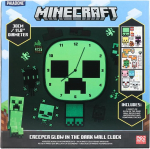Paladone Minecraft Creeper Glow In The Dark Wall Clock with set of stickers / Minecraft Creeper zegar ścienny świecący w ciemności plus zestaw naklejek