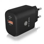 Raidsonic Icy Box IB-PS102-PD 2-port USB Fast Charger 0.5 A, USB 2.0 female (Type   A); USB type-C, Black, 20 W