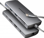 Axagon HMC-8HLSA USB-C 3.2 Gen 1 Multiport Hub, 3x USB-A + 4K/60Hz HDMI + SD/microSD, Gigabit LAN, Audio, PD 100W - Silver