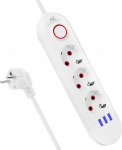 Maclean Power strip MCE394W 3 sockets 3xUSB, 110-240V AC 50/60, 2.1A max 2500W, white
