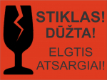 Lipdukas ant siunčiamų prekių pakuotės STIKLAS, DŪŽTA, 75x100mm, 50 vnt., raudonos sp.