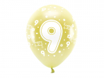 Metallic Eco Balloons 33 cm, Number 9 , light gold (1 pkt / 6 pc.)