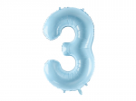 Foil Balloon Number 3 , 86cm, light blue