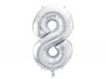 Foil Balloon Number 8 , 86cm, silver
