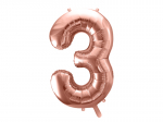 Foil Balloon Number 3 , 86cm, rose gold