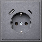 LIREGUS SCHUKO Lizdas tamsiai pilkas su USB-C 3.4A, 16A 250V (Modern Serija)