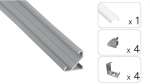 LED profilis BARDE &ndash; kampinis aliuminis anoduotas LED profilis juostai, 2 m, komplektas