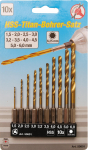 Grąžtų rinkinys su Hex 6.3 mm (1/4") galu | titano nitridas | 1.5 - 6 mm | 10 vnt.