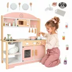 Medinė vaiki&scaron;ka virtuvėlė MODERN CLASSIC su priedais, rožinė, 82 cm