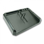 Stovas kalendoriui, su pakeliamu vir&scaron;umi, plastikinis, juodos/pilkos spalvos