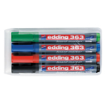 Žymeklių baltai lentai rinkinys Edding 363, kirstu galiuku, 1-5mm, 4 spalvos
