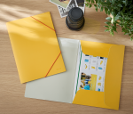 Aplankas dokumentams Leitz Cosy, A4, 3 atvartai, kartoninis, Soft Touch, &scaron;iltai geltonos spalvos