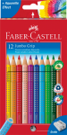 Spalvoti akvareliniai pie&scaron;tukai Faber-Castell Grip Jumbo, tribriauniai,  12 spalvų,