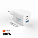 Fixed GaN Network Charger Mini with 2xUSB-C and USB output, PD support, 100 W, white | FIXCG100M-2C1A-WH