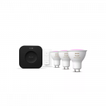 Philips Hue Starter set: 3 GU10 bulbs, dimmer switch, Hue Bridge Pro | GU10 | Zigbee, Wi-Fi, Bluetooth