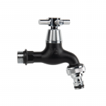 Chromuotas žalvarinis juodas sodo ventilis vandeniui &frac12;&ldquo; i&scaron;.sr, su greita jungtimi