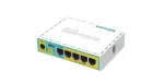 "Mikrotik hEX PoE lite" su 650MHz CPU, 64MB RAM, 5xLAN (keturi su PoE i&scaron;ėjimu), USB, RouterOS L4, plastikinis korpusas ir maitinimo &scaron;altinis