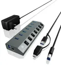 ICYBOX IB-HUB1701-C3 7 prievadų &scaron;akotuvas su C ir A tipo USB 3.0 sąsajomis ir BC 1.2 palaikymu