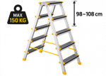 Kopėčios aliuminės, buitinės, dvipusės EUROSTYL, 5 pakopų, 98-108cm, max 150kg