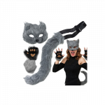 4 dalių katės/lapės kostiumas, pilkas