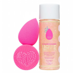 Makiažo kempinėlių rinkinys BeautyBlender Double Delight BB27764, rinkinį sudaro: 1 makiažo kempinėlė, skystas kempinėlių valiklis ir silikoninis padelis