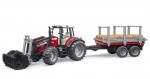 BRUDER traktorius Massey Ferguson 7480 su priekiniu krautuvu ir priekaba 02046