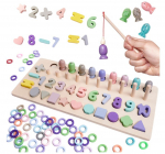 MONTESSORI Edukacinis medinis rinkinys - skaičiai, formos, žvejyba (2486)