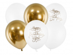 Balionai HAPPY BIRTHDAY to YOU 30 cm. (auksiniai/balti) 6 vnt.