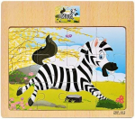 Medinė dėlionė 14x10cm 12 det. - Zebras
