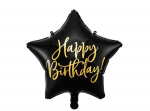 Folinis balionas žvaigždė "Happy Birthday" (juodas) 40 cm.