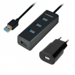 I/O HUB USB3.0 4PORT CHARGING/W/AC 1.2M HUE-S2BP AXAGON|HUE-S2BP