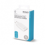 USB-C įkroviklis DELTACO, 67 W, 2x USB-C PD, plonas, baltas / USBC-AC201 / 1903667|USBC-AC201