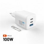 Fixed GaN Network Charger Mini with 2xUSB-C and USB output, PD support, 100 W, white | FIXCG100M-2C1A-WH|FIXCG100M-2C1A-WH