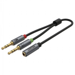 GARSO SKIRSTYTUVAS Y-C957ABK 2 X Jack TRS 3.5 mm KI&Scaron;TUKAS / Jack TRRS 3.5 mm LIZDAS 0.2 m UNITEK