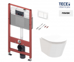WC puodo Ravak Flow RimOFF su Soft Close dangčiu ir potinkinio rėmo TECE Base su baltu nuleidimo klavi&scaron;u komplektas