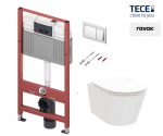 WC puodo Ravak Flow RimOFF su Soft Close dangčiu ir potinkinio rėmo TECE Base su chromuotu nuleidimo klavi&scaron;u komplektas