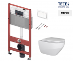 WC puodo Ravak Zante RimOFF su Soft Close dangčiu ir potinkinio rėmo TECE Base su baltu nuleidimo klavi&scaron;u komplektas