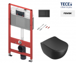 WC puodo Ravak Uni Chrome RimOFF Black su Soft Close dangčiu ir potinkinio rėmo TECE Base su juodu nuleidimo klavi&scaron;u komplektas