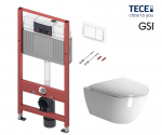 WC puodo GSI PURA Compact 50 Swirlflush&reg; su Soft Close dangčiu ir potinkinio rėmo TECE Base su baltu nuleidimo klavi&scaron;u komplektas