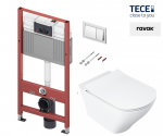 WC puodo Ravak Classic RimOFF su Soft Close dangčiu ir potinkinio rėmo TECE Base su chromuotu nuleidimo klavi&scaron;u komplektas