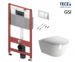 WC puodo GSI PURA Compact 50 Swirlflush&reg; su Soft Close dangčiu ir potinkinio rėmo TECE Base su chromuotu nuleidimo klavi&scaron;u komplektas