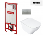 WC puodo Ravak Classic RimOFF su Soft Close dangčiu ir potinkinio rėmo Ravak Uni su satino nuleidimo klavi&scaron;u komplektas