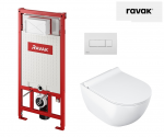 WC puodo Ravak Uni Chrome RimOFF su Soft Close dangčiu ir potinkinio rėmo Ravak Uni su baltu nuleidimo klavi&scaron;u komplektas