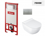 WC puodo Ravak Uni Chrome RimOFF su Soft Close dangčiu ir potinkinio rėmo Ravak Uni su satino nuleidimo klavi&scaron;u komplektas
