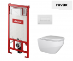 WC puodo Ravak Zante RimOFF su Soft Close dangčiu ir potinkinio rėmo Ravak Uni su baltu nuleidimo klavi&scaron;u komplektas